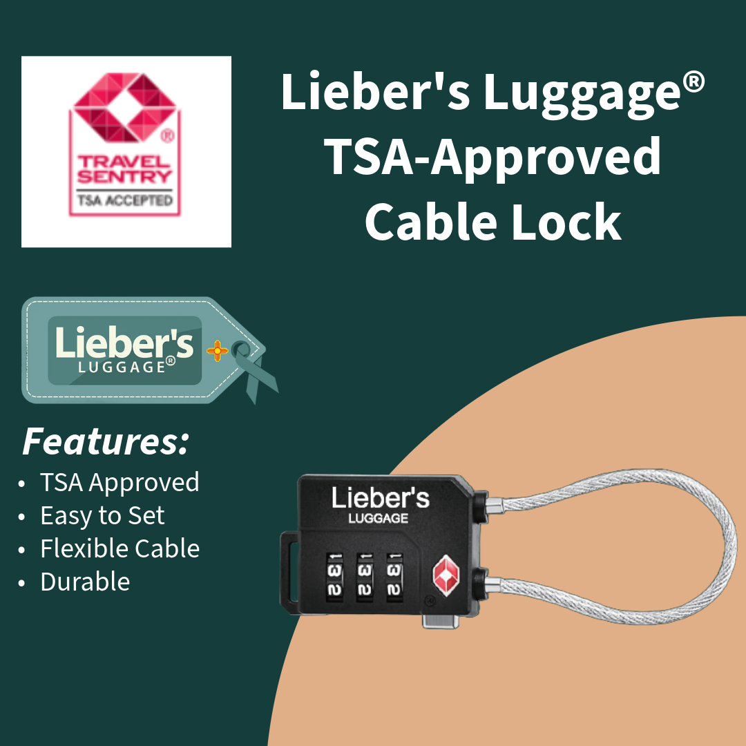#Lieber's Luggage TSA Approved Cable Lock. Travel Sentry TSA Accepted. Feature: TSA Approved. Easy to Set. Flexible Cable. Durable.