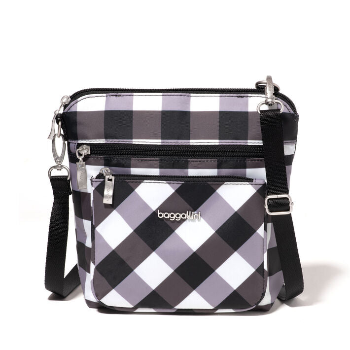 Baggallini Modern Pocket RFID Crossbody Black White Gingham