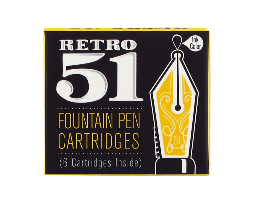 Retro 51 - Black Fountain Pen Cartridges 6pk Black