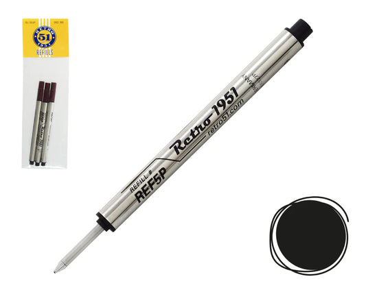 Retro 51 - Capless Rollerball Refill 3pk Black