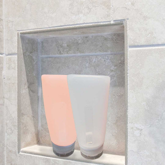 Smooth Trip 3 oz Silicone TSA 3-1-1 Compatible Travel Bottles - 2 Pack Peach White