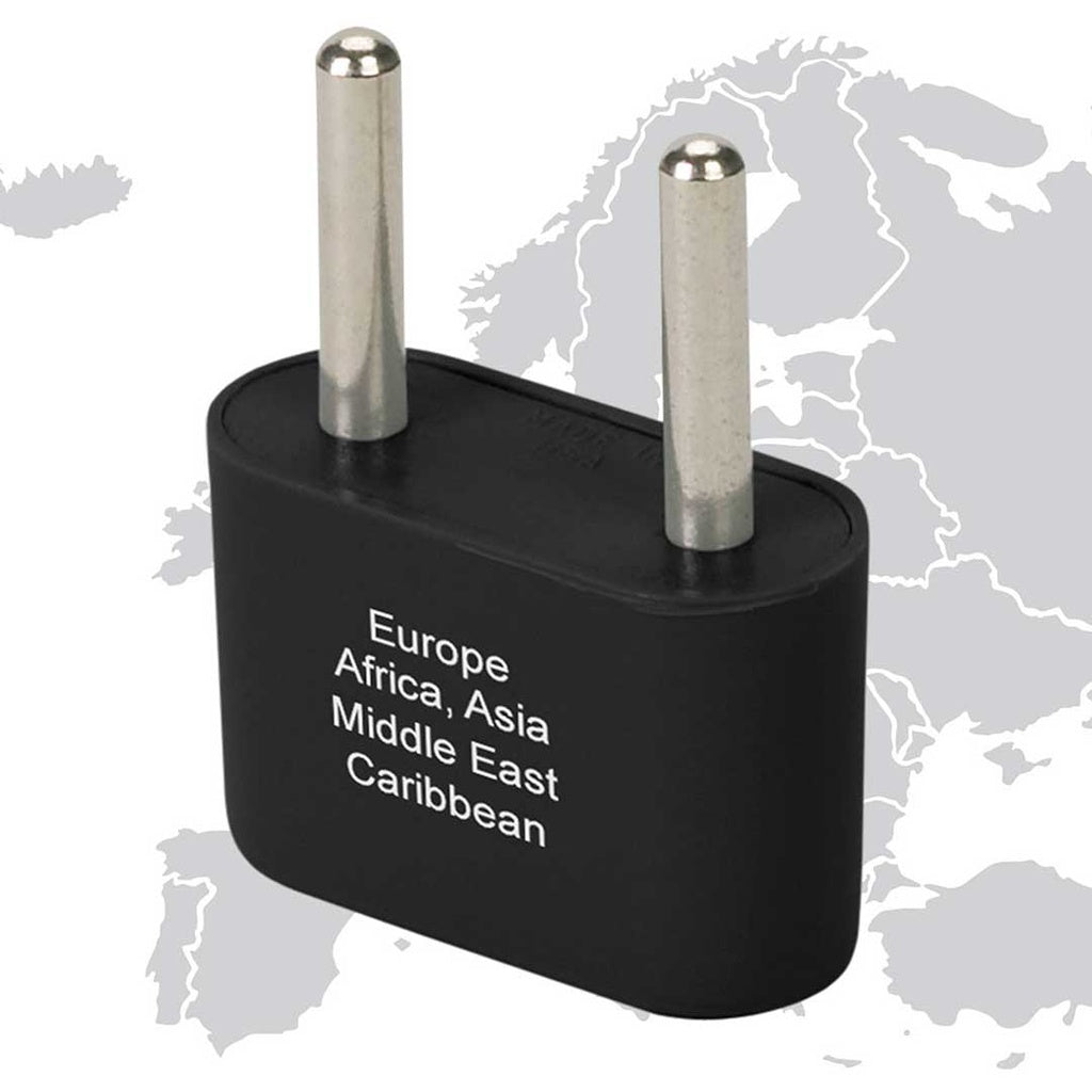 Europe & Asia Plug Adapter - Ungrounded Black