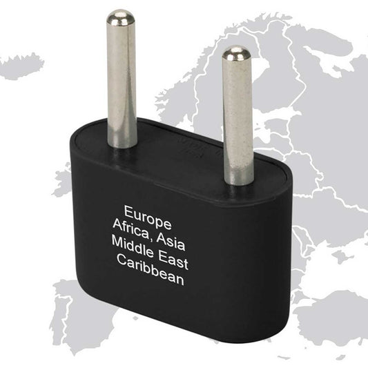 Europe & Asia Plug Adapter - Ungrounded Black