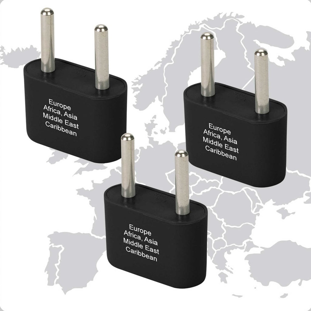 Smooth Trip Europe & Asia Adapter Plugs - Ungrounded - 3 pack Black
