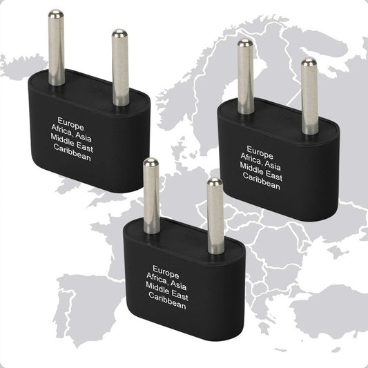 Smooth Trip Europe & Asia Adapter Plugs - Ungrounded - 3 pack Black