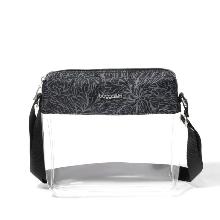 Baggallini Clear Stadium Crossbody Midnight Blossom Print
