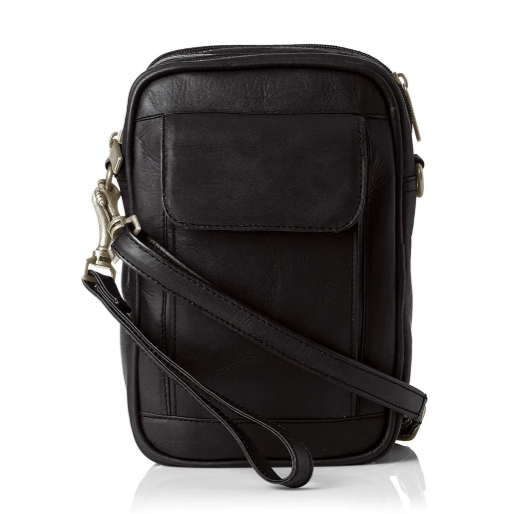 David King & Co. 459 Leather Cross Body Bag with Organizer Black