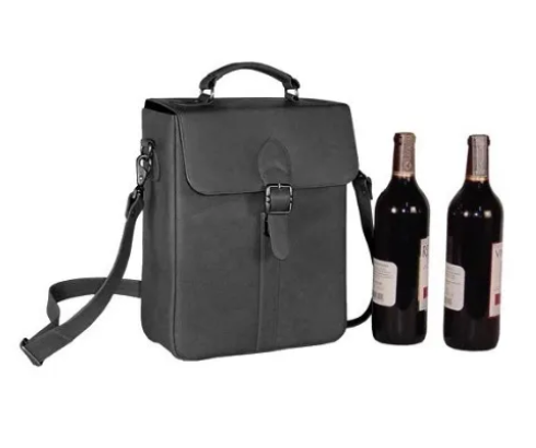 David King & Co. 434 Leather Travel Wine Carrier For 2 Bottles