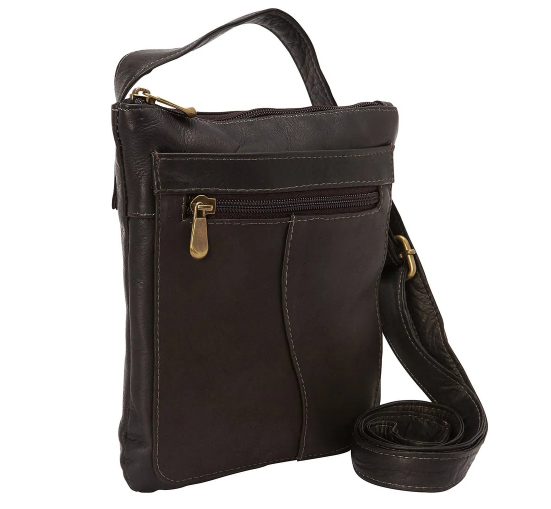 David King & Co. 598 Leather Slender Shoulder Bag Cafe