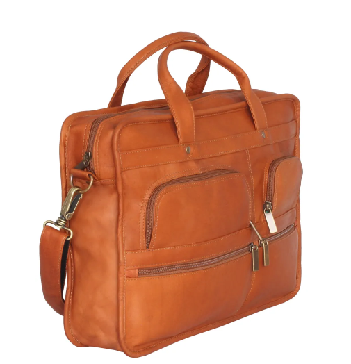 David King & Co. 171 Leather Multi Pocket Zippered Briefcase with Single Gusset