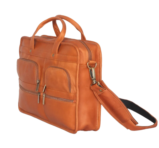 David King & Co. 171 Leather Multi Pocket Zippered Briefcase with Single Gusset