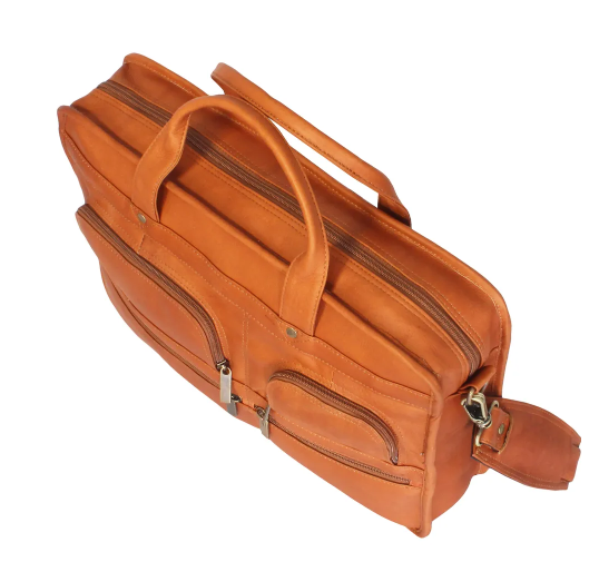 David King & Co. 171 Leather Multi Pocket Zippered Briefcase with Single Gusset