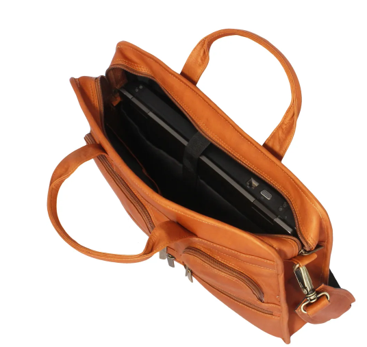 David King & Co. 171 Leather Multi Pocket Zippered Briefcase with Single Gusset