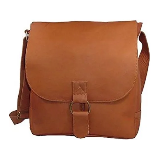David King & Co. 187 Leather Vertical Laptop Messenger Bag With Large Ring Tan