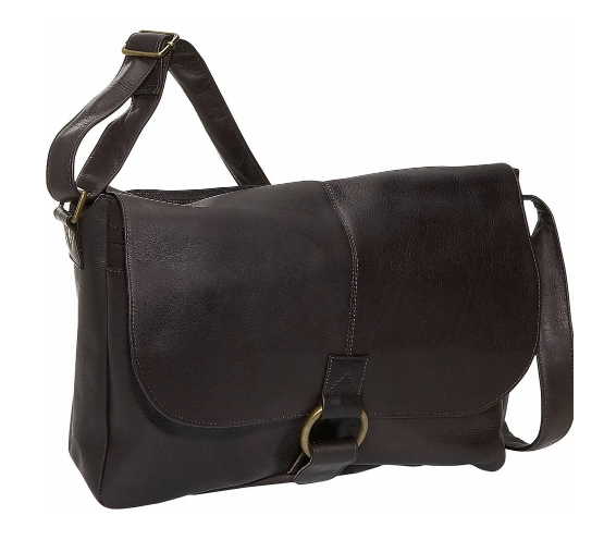 David King & Co. 199 Leather East/West 1/2 Flap Messenger Bag with Large Ring Cafe