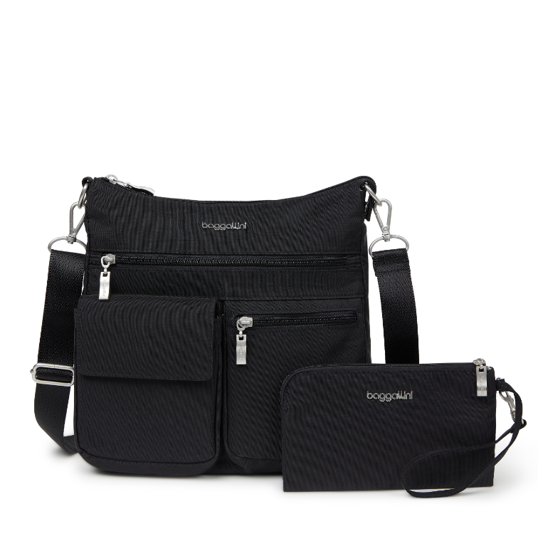 Baggallini Modern Everywhere Slim Crossbody With Removable RFID Wristlet Wallet Black
