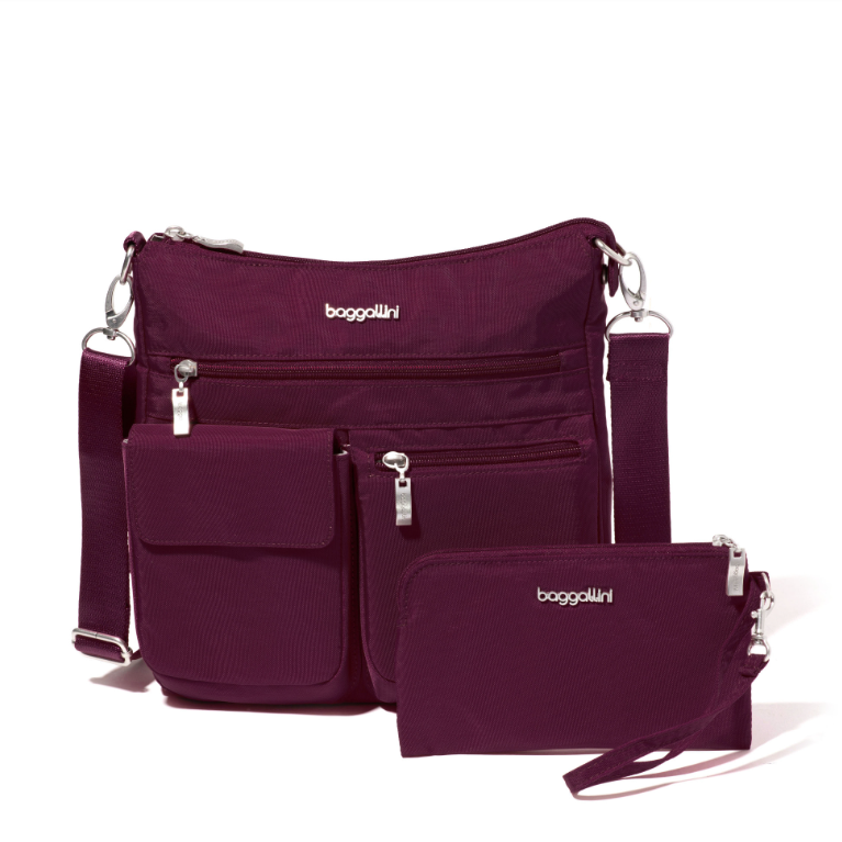 Baggallini Modern Everywhere Slim Crossbody With Removable RFID Wristlet Wallet Mulberry