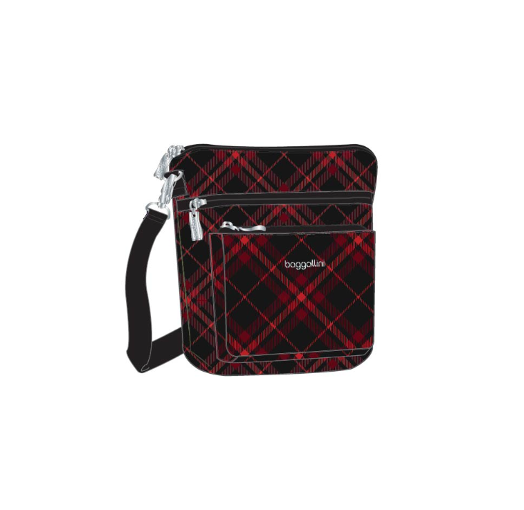Baggallini Modern Pocket RFID Crossbody Crimson Tartan