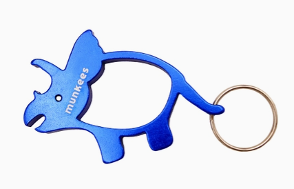 Dinosaur Bottle Opener Keychain- Triceratops Blue