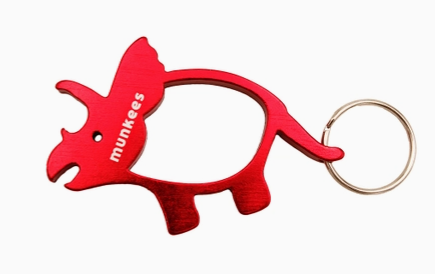 Dinosaur Bottle Opener Keychain- Triceratops Red