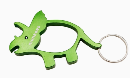 Dinosaur Bottle Opener Keychain- Triceratops Olive Green