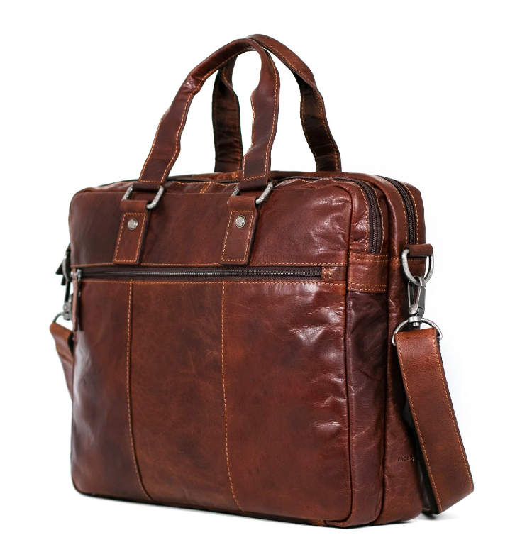 Jack Georges Buffalo Leather Double Gusset Zippered Briefcase w/ Trolley Sleeve 7317