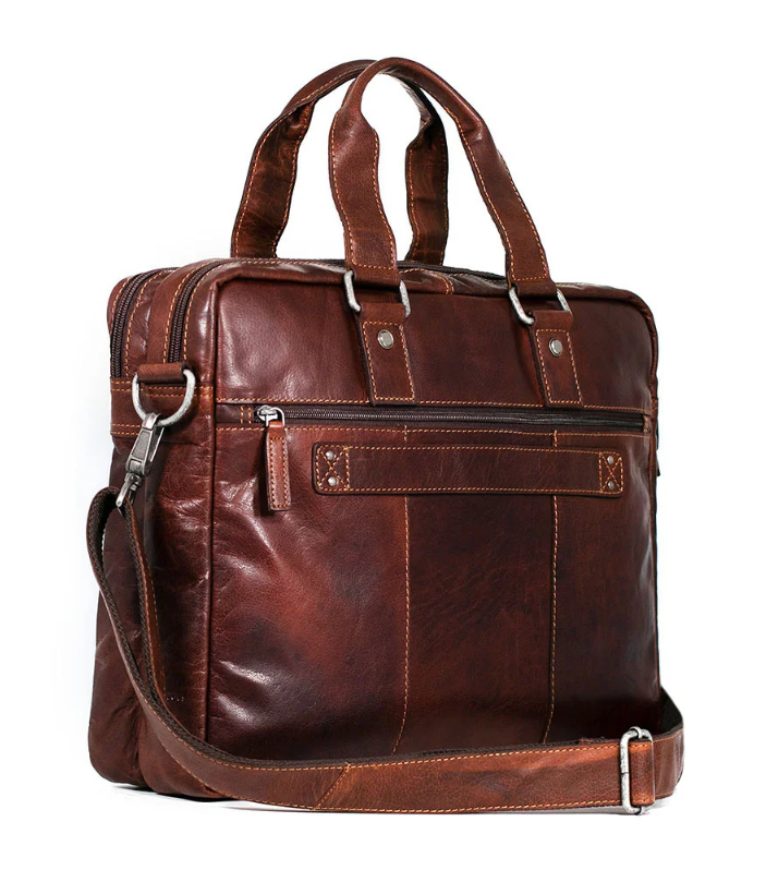 Jack Georges Buffalo Leather Double Gusset Zippered Briefcase w/ Trolley Sleeve 7317