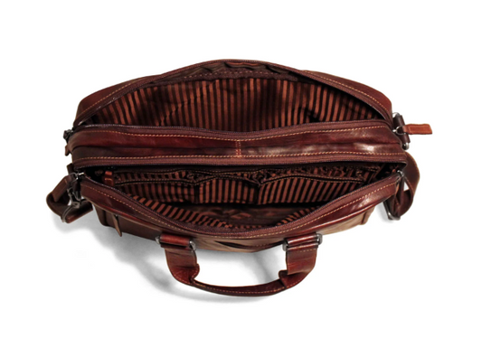 Jack Georges Buffalo Leather Double Gusset Zippered Briefcase w/ Trolley Sleeve 7317