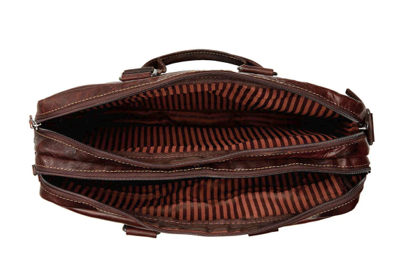 Jack Georges Buffalo Leather Double Gusset Zippered Briefcase w/ Trolley Sleeve 7317