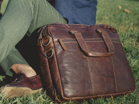 Jack Georges Buffalo Leather Double Gusset Zippered Briefcase w/ Trolley Sleeve 7317