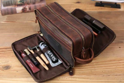 Vaquetta Leather Junior Organizer/Toiletry Kit Brown