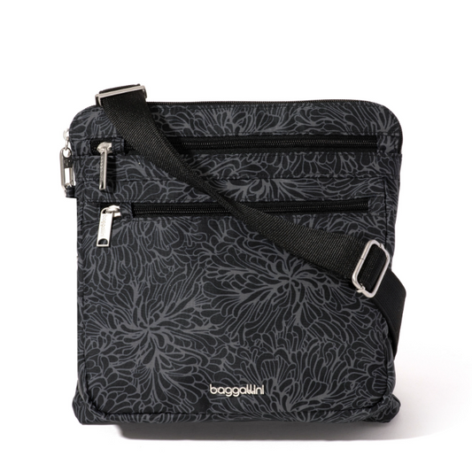 Baggallini Securtex RFID Large Anti-Theft Crossbody Midnight Blossom Print