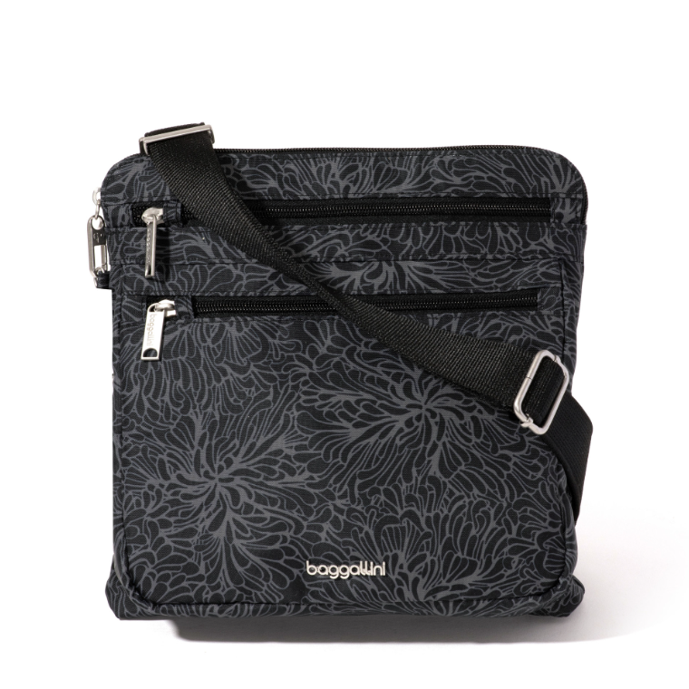 Baggallini Securtex RFID Large Anti-Theft Crossbody Midnight Blossom Print