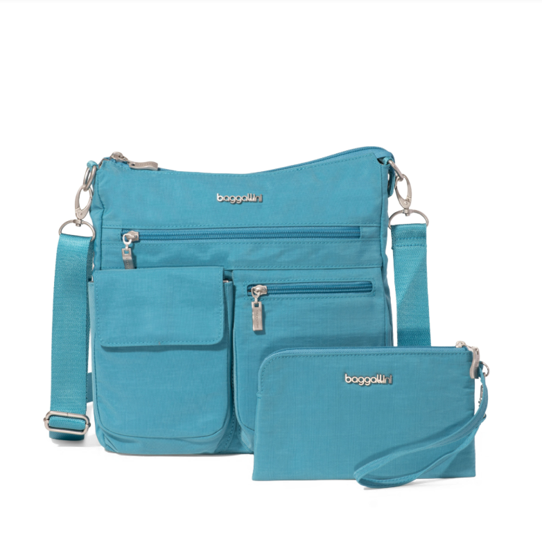 Baggallini Modern Everywhere Slim Crossbody With Removable RFID Wristlet Wallet Seaside Blue