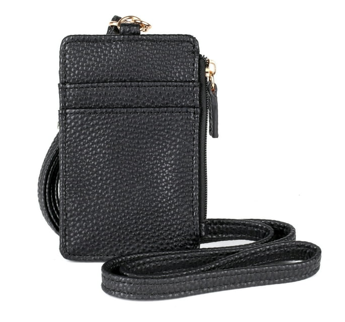 Julia Buxton RFID Vegan ID/Credit Card Lanyard Wallet Black
