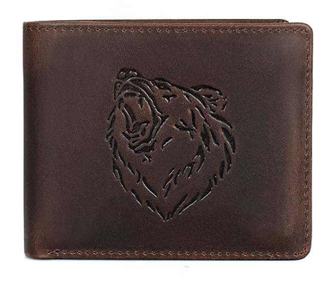 Karla Hanson AMERICA WILD RFID Leather Bifold Wallet Brown Bear