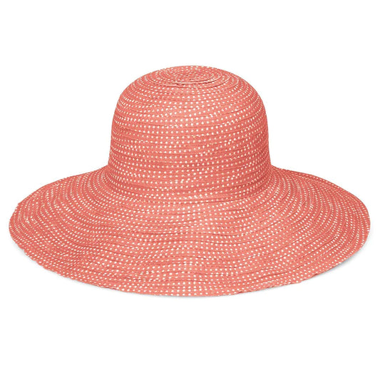 Wallaroo Packable Hat - Scrunchie UPF 50+ Coral White Dots Medium