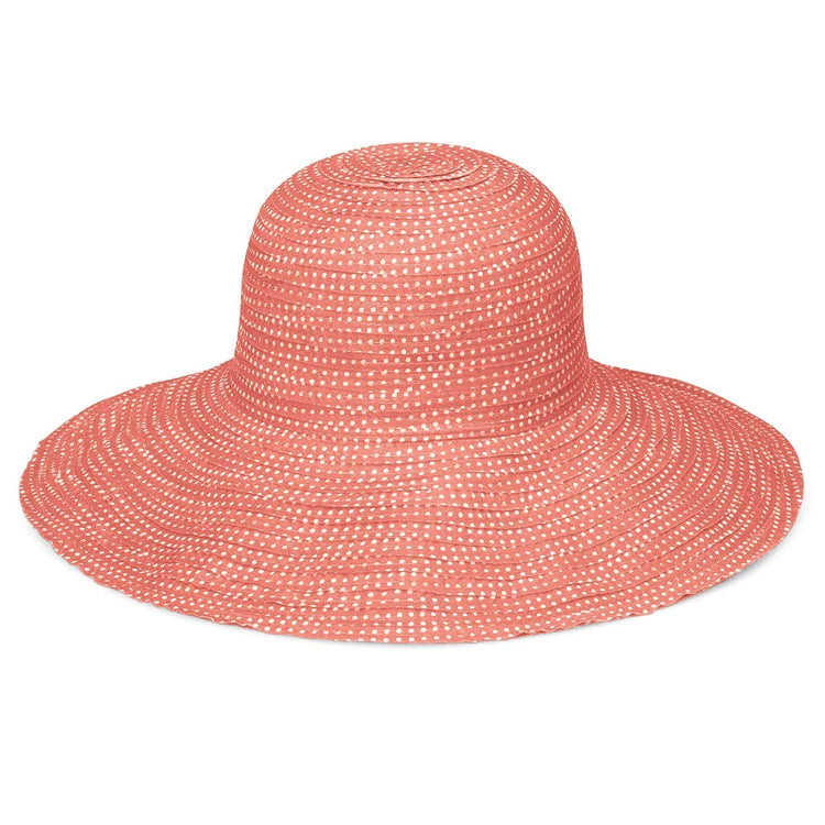 Wallaroo Packable Hat - Scrunchie UPF 50+ Coral White Dots Medium