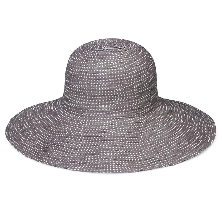 Wallaroo Packable Hat - Scrunchie UPF 50+ Grey White Dots Medium