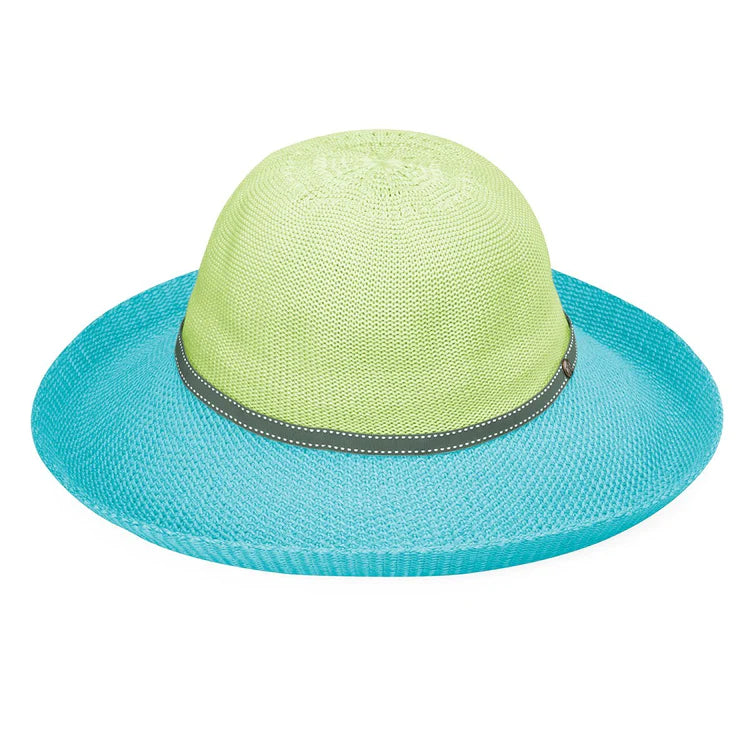 Wallaroo Packable Hat -Two-Toned Victoria UPF 50+ Lime Turquoise Medium