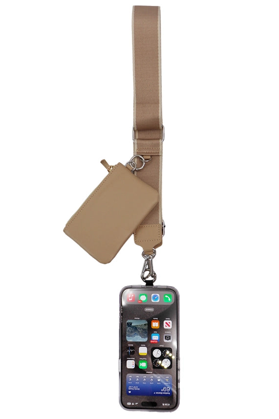 Smartphone Crossbody Lanyard With Detachable Zippered Pouch Khaki