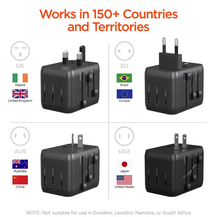 Hypergear Worldcharge Universal Travel Adapter with Usb-C Black