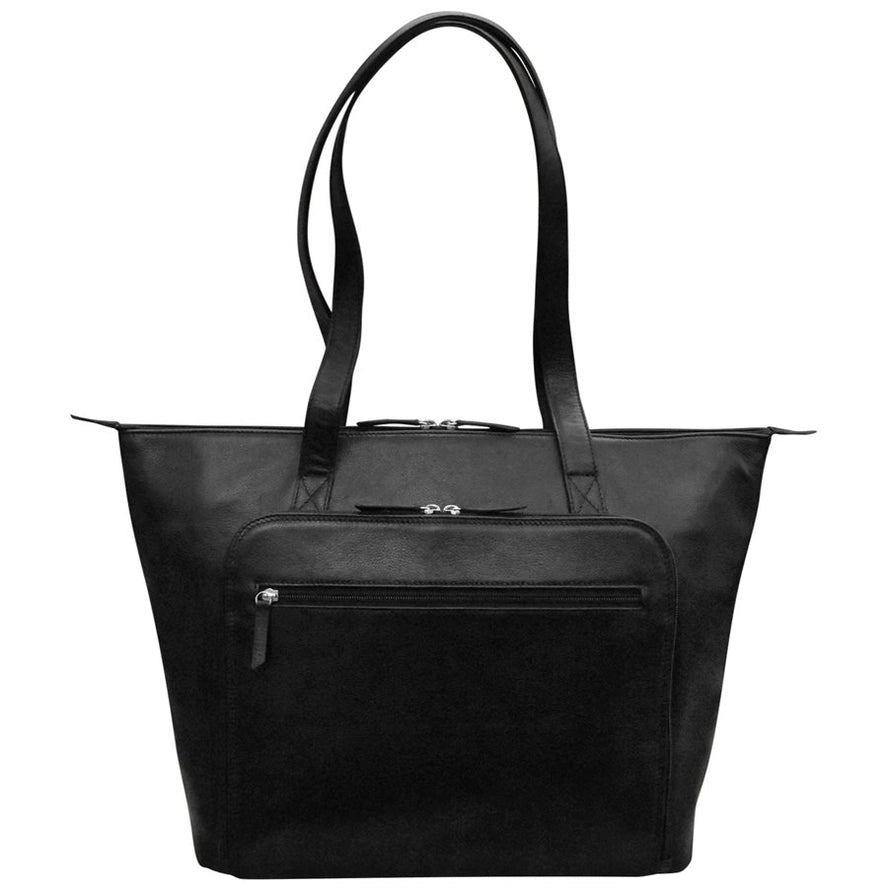 ili New York Leather Large Travel Tote with Trolley Sleeve- 6120 Black