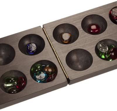 WE Games - Folding Mancala Game - Dark Stained Wood & Glass Stones