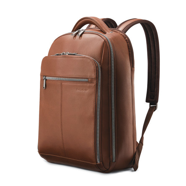 Samsonite CLASSIC LEATHER Laptop Backpack w/ trolley sleeve passthrough Cognac