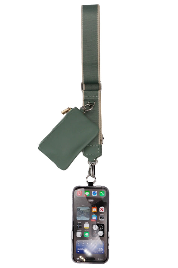 Smartphone Crossbody Lanyard With Detachable Zippered Pouch Mint