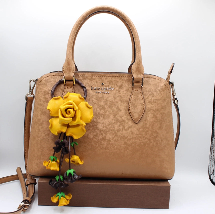 Leather Bag Charm/Keychain- Rose Yellow