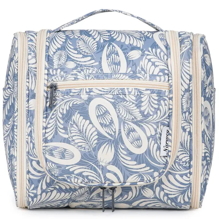 WANDF Large Hanging Toiletry Bag With Handle Blue Leaf