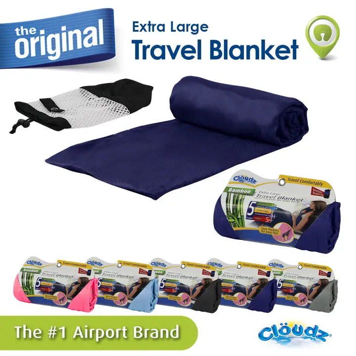 Cloudz- Bamboo Travel Blanket with Bag Navy