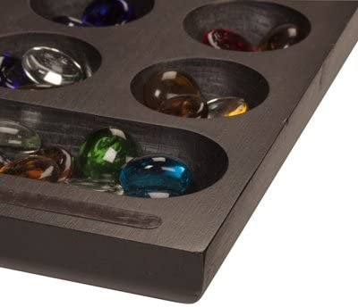 WE Games - Folding Mancala Game - Dark Stained Wood & Glass Stones